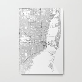 Miami White Map Metal Print