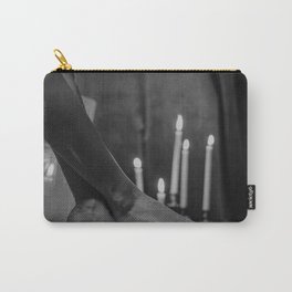 Let it all hang out; female portrait with candles in the bathtub black and white photograph - photography - photographs Carry-All Pouch