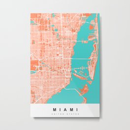 Miami Map | Coral & Turquoise | More Colors, Review My Collections Metal Print