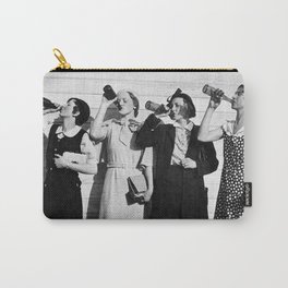 1925 women forced to drink whole bottles of cornac at airport security vintage black and white alcoholic beverages photograph - photography - photographs Carry-All Pouch