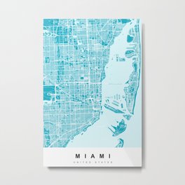 Miami Map | Blue & Cyan | More Colors, Review My Collections Metal Print