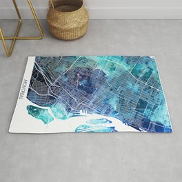 Montreal Canada Map Navy Blue Turquoise Watercolor Rug