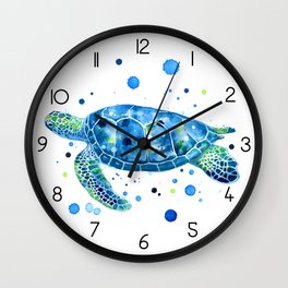 Sargasso Blue Sea Turtle - watercolor sea turtle Wall Clock
