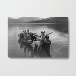 Dogs on a boat black and white canine photograph portrait - photographs - photography Metal Print
