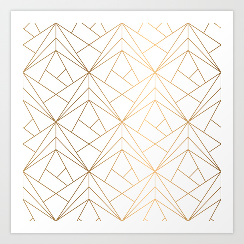 Geometric Gold Pattern With White Shimmer Art Print