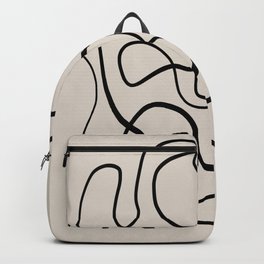 Abstract Black Line Art on Beige Backpack