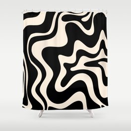 Retro Liquid Swirl Abstract in Black and Almond Cream  Shower Curtain