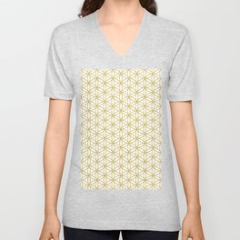 Flower of Life Pattern – Gold & White V Neck T Shirt