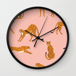 Cheetahs pattern on pink Wall Clock