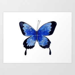 Blue Butterfly watercolor painting Art Print