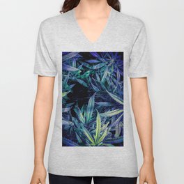 Blue Path of Cannabis Leaves V Neck T Shirt