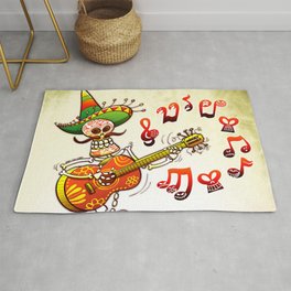 Mexican Skeleton Playing Guitar Rug