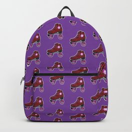 Purple roller skates, retro red checkered skates, skull heart Backpack