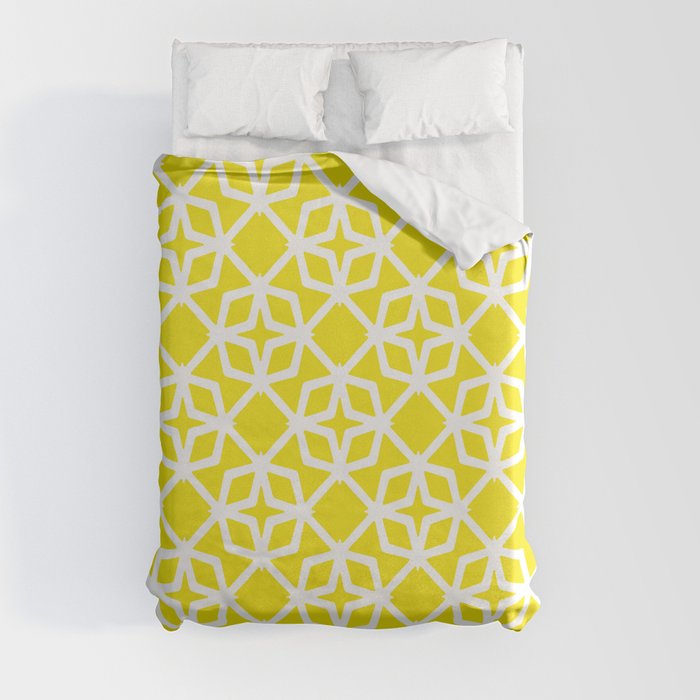 Duvet Cover Yellow and white diamond stars tile by ARTbyJWP | Society6