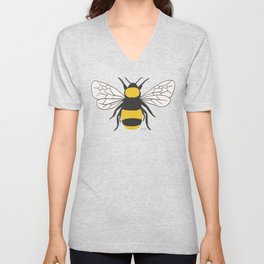 Oil Hand Painted Minimalist Honey Bee on Vintage Light Beige / White Canvas, Small Bees Repeat Pattern V Neck T Shirt