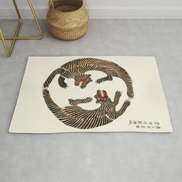 Japanese Tigers Vintage Illustration by Taguchi Tomoki 1860-1869 Yin-Yang Wild Animal Ukiyoe Balance Rug