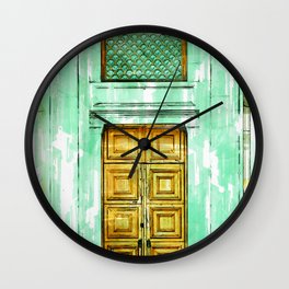 Door In Almaty Kazakhstan - For Doors & Travel Lovers Wall Clock | Explore, Digital, Entrance, Architecture, Doorway, Geometric, World, Exploration, Urban, Graphicdesign 