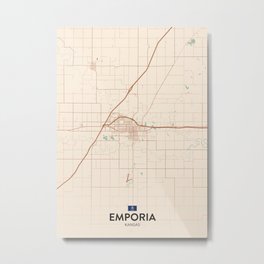 Emporia, Kansas, United States - Vintage City Map Metal Print