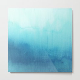 Modern teal sky blue paint watercolor brushstrokes pattern Metal Print
