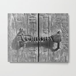 The unbroken seal on Tutankhamun’s tomb, Egyptian pyramids, Giza, King Tut burial chamber black and white photograph - photography - photographs Metal Print