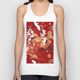 Spring Japanese background with fans and cranes Tank Top