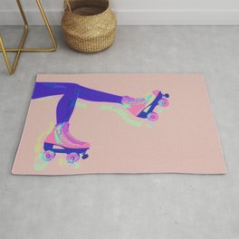 Roller Girl Skates Up - Pink Rug | Bodypart, Kicking, Pink, Digital, Pop Art, Pattern, Rollergirl, Rollerskate, Blue, Colourful 