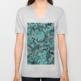 Circles mosaic pattern turquoise V Neck T Shirt