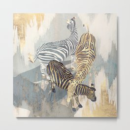 Metallic Zebras Metal Print