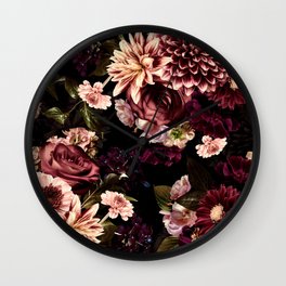 Vintage & Shabby Chic- Real Chrysanthemums Lush Midnight Flowers Botanical Garden Wall Clock