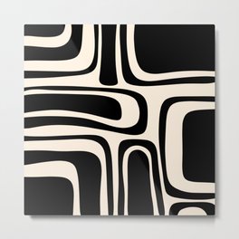 Palm Springs - Midcentury Modern Abstract Pattern in Black and Almond Cream  Metal Print
