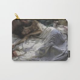 In Bed with Dreams, Hope, Luck, and a Good Book, female portrait painting by V. Redondo Carry-All Pouch