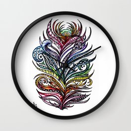 Ornate Rainbow Zentangle Feather Wall Clock