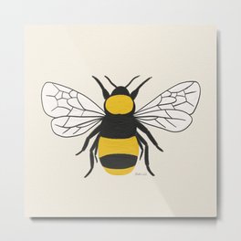 Oil Hand Painted Minimalist Honey Bee on Vintage Light Beige / White Canvas, Small Bees Repeat Pattern Metal Print