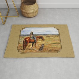 Young Cowgirl on Cattle Horse Rug