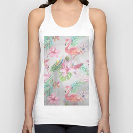 Pink lilac green watercolor hand painted tropical floral flamingos Tank Top