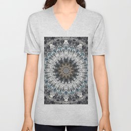 Gray, blue Mandala V Neck T Shirt