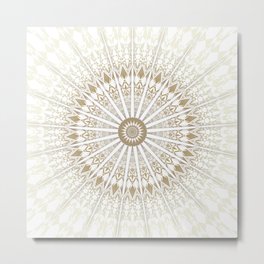 Khaki White Mandala Metal Print