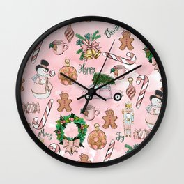 THE VERY PINK CHRISTMAS WATERCOLOR PATTERN Wall Clock