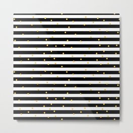 Modern black white gold polka dots striped pattern Metal Print
