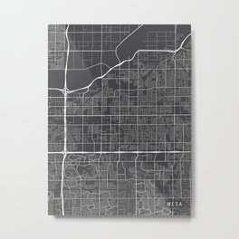 Mesa Map, Arizona USA - Charcoal Portrait Metal Print