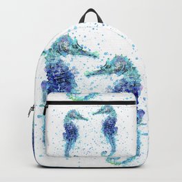 Blue Turquoise Watercolor Seahorse Backpack