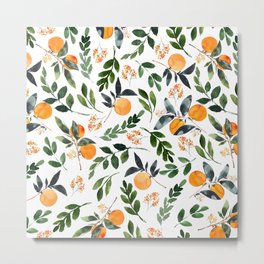 Orange Grove Metal Print | Orange, Grove, Greenery, Painting, Leaf, Boho, Kitchen, Oranges, Print, Pattern 