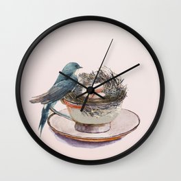 Bird nest in a teacup Wall Clock