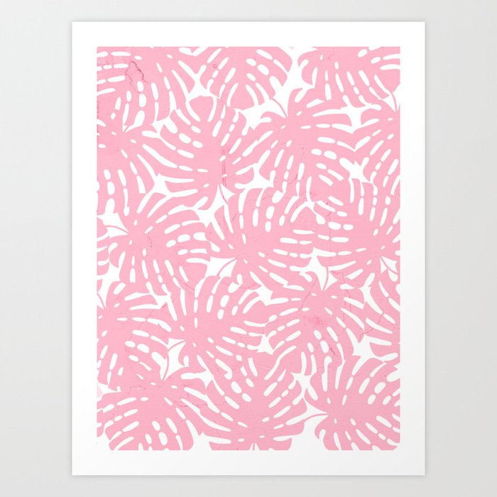Pink Monstera Leaves Art Print by cafelab