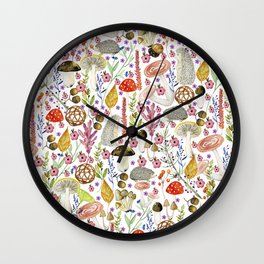 Colorful Autumn woodland animals and foliage pattern Wall Clock