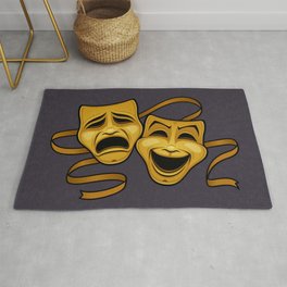 Gold Comedy And Tragedy Theater Masks Rug