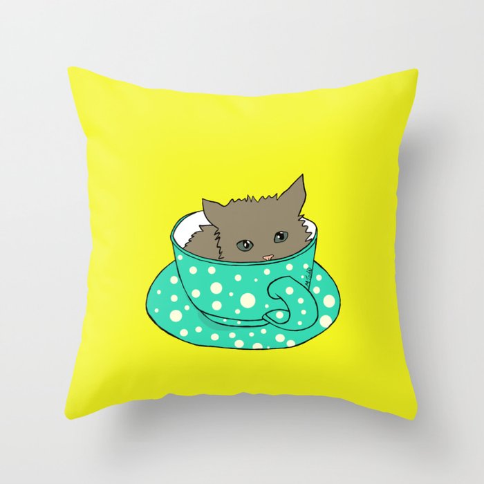 Kitten In A Teacup Throw Pillow