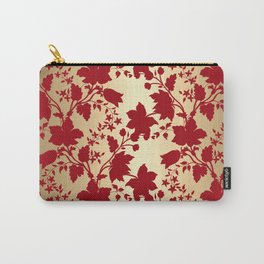 Christmas Dark Red Floral Seamless Pattern on Luxury Elegant Gold Background Carry-All Pouch