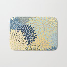 Floral Print, Yellow, Gray, Blue, Teal Bath Mat