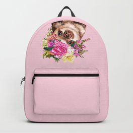Flower Crown Baby Sloth in Pink Backpack